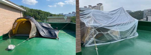 출처 =온라인 커뮤니티 '보배드림' 갈무리 / 빌라 공용 옥상에 등장한 텐트