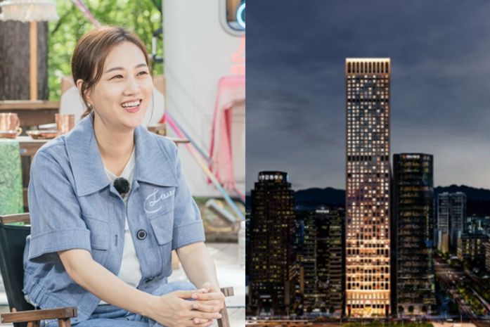  (왼쪽) LG헬로비전 오리지널 예능프로그램 '장윤정의 도장깨기' 제작발표회에 참석한 장윤정 (오른쪽) '앙사나 레지던스 여의도 서울' 야경 투시도 / 사진=LG헬로비전·현대엔지니어링 제공