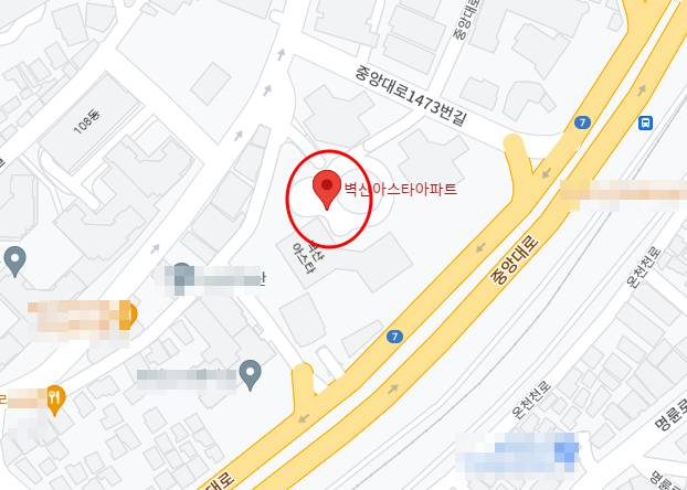 이대호 거주중인 부산 동래구 온천동 벽산 아스타 아파트 위치 /구글