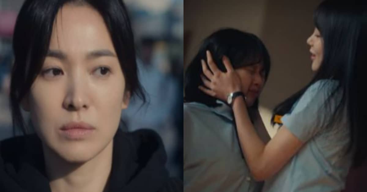 (좌)문동은 역할을 연기하는 송혜교, (우)학교폭력 장면을 연기중인 정지소와 신예은/사진=넷플릭스 오리지널 '더 글로리' 방송 화면 캡처 