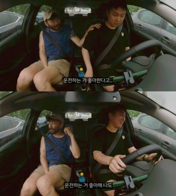 운전에 미숙한 빠니 보틀을 보고 노홍철이 자신의 음주운전에 관해 언급하는 장면/ 유튜브 빠니보틀 채널