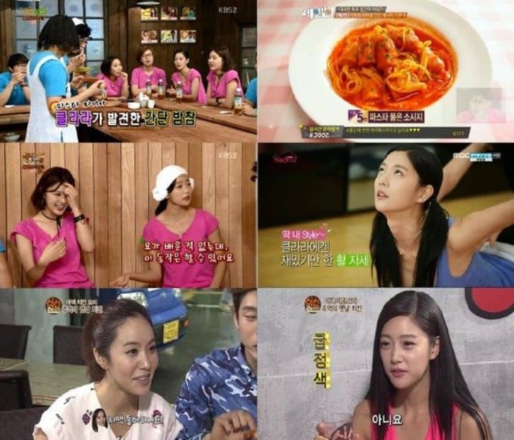 여배우 클라라가 현재까지 국내 방송에 출연해 '거짓말 논란'에 휩싸인 내역들/KBS 2TV '해피투게더', K STAR '식신로드', tvN '세얼간이', MBC every one '싱글즈2'