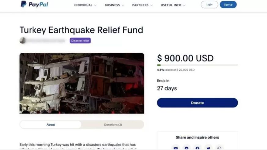 사진=900달러가 모인 ‘터키 지진 재난 구호’ 기부 페이지/BBC 뉴스 코리아