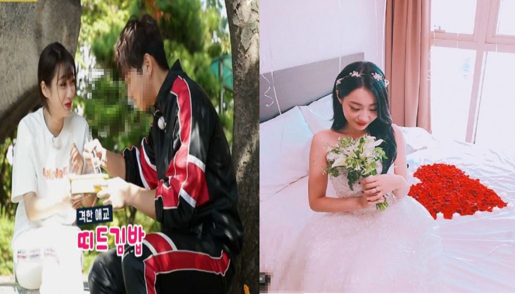 (좌) 경리와 정진운이 에능에서 데이트를 하는 모습/ 인터넷 커뮤니티, (우) 웨딩컨셉 화보를 찍는 경리/ 인터넷 커뮤니티
